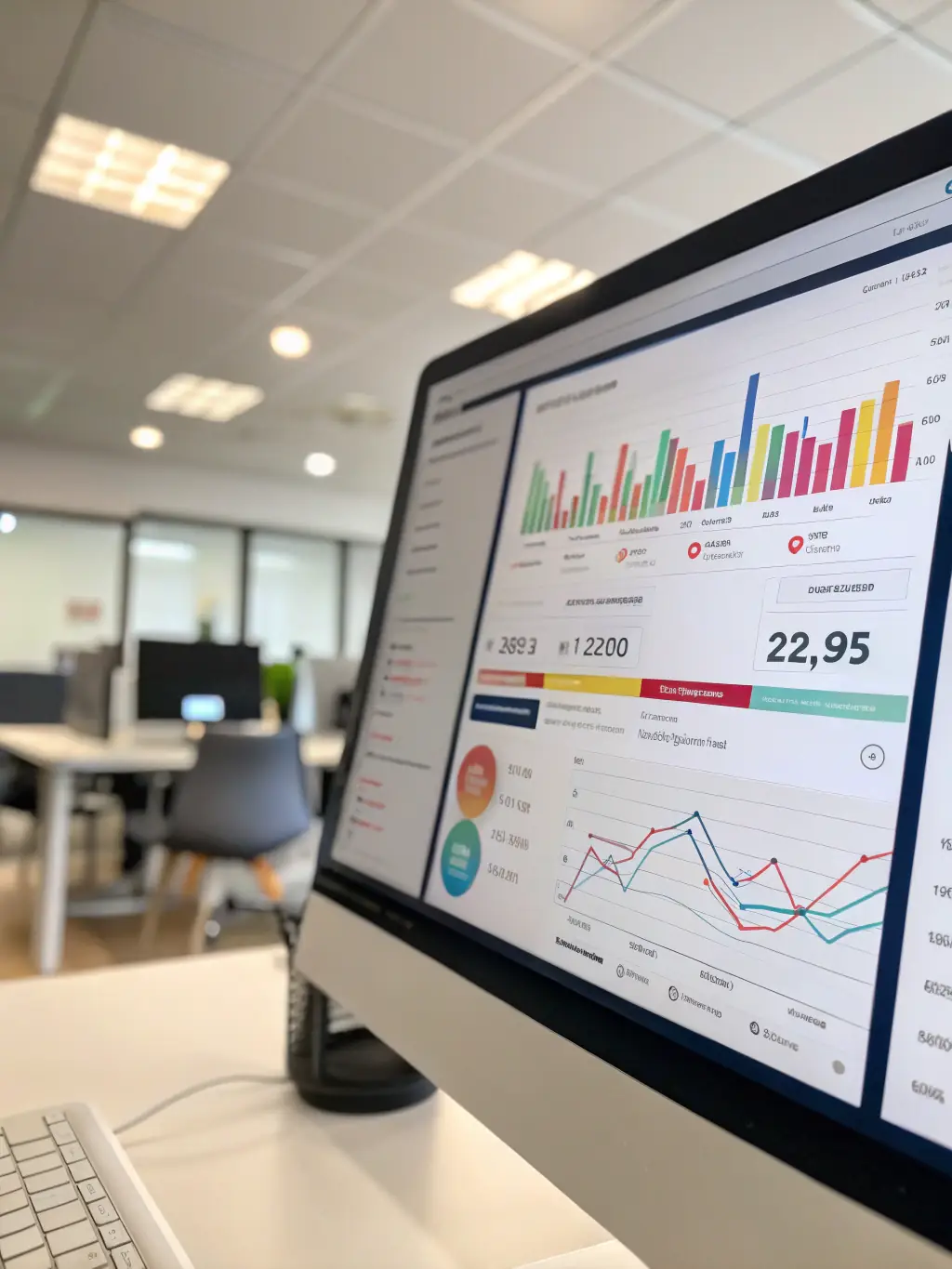 A clean, modern dashboard interface displaying key performance indicators (KPIs) and project milestones, visually representing increased transparency and progress tracking.