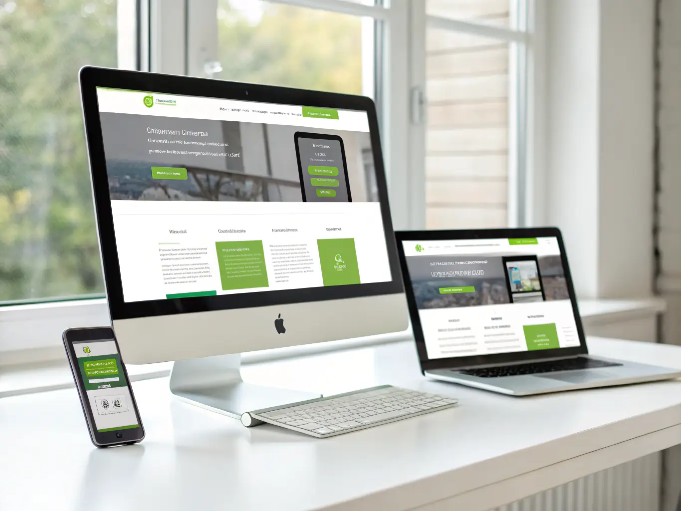 A visually appealing image of a modern, responsive website displayed on various devices (desktop, tablet, and smartphone), highlighting its user-friendly design and cross-platform compatibility.