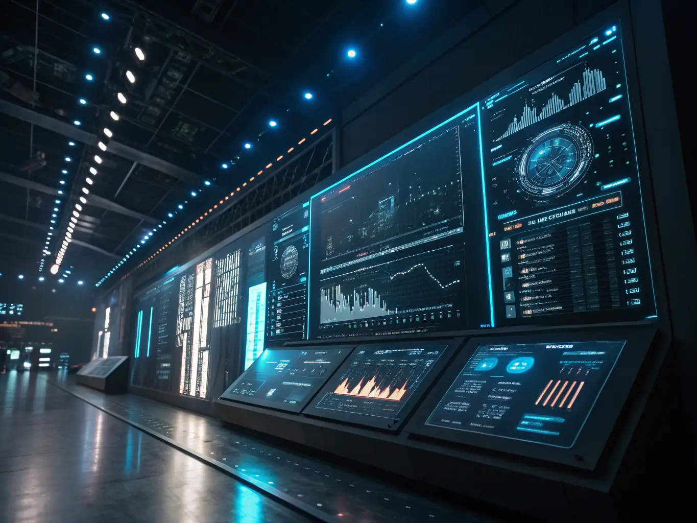 A dynamic image showcasing a futuristic dashboard with real-time data analytics, highlighting the power of AI in data-driven decision-making for a digital marketing agency.