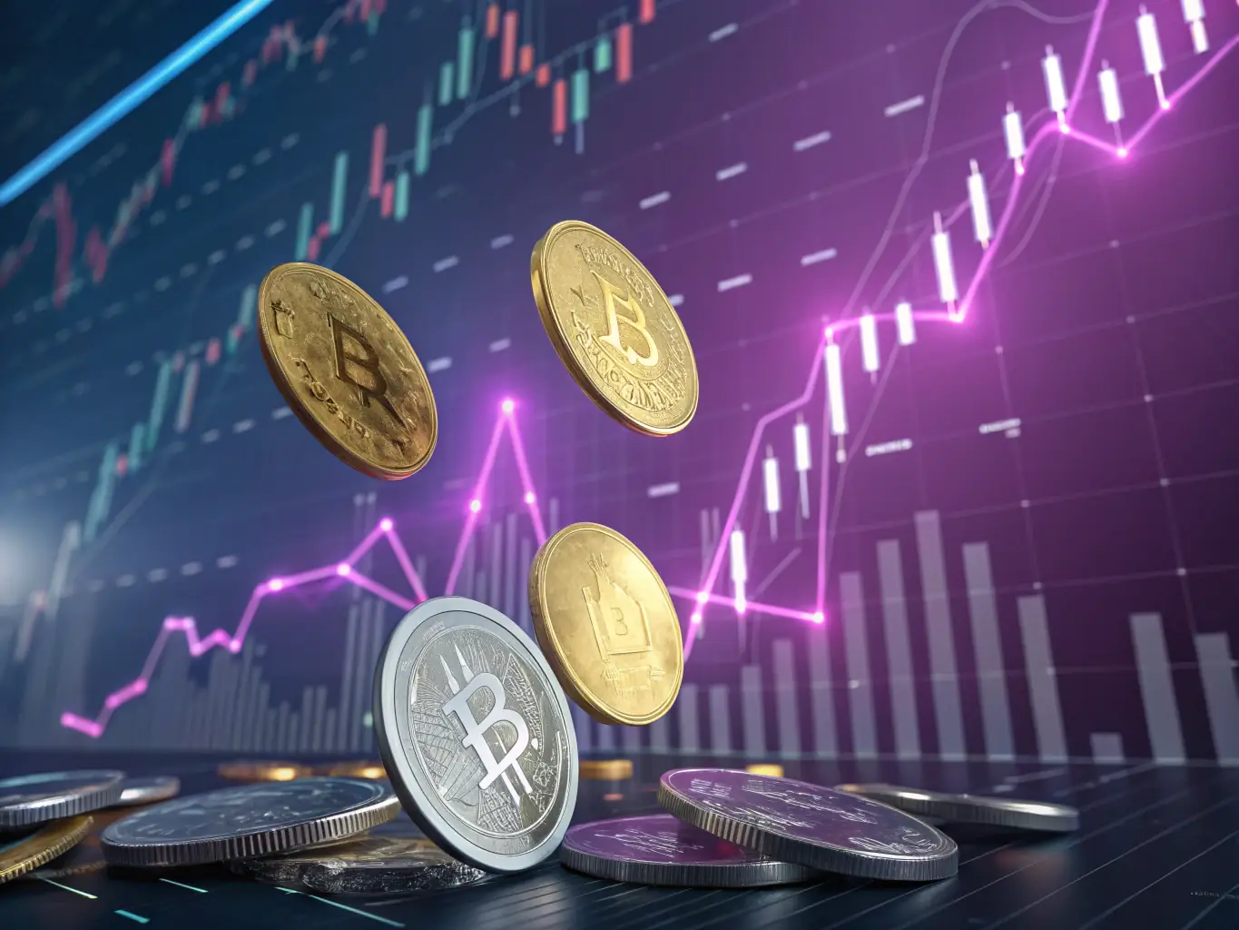 A digital illustration depicting a stack of coins gradually increasing in height, symbolizing cost savings achieved through business process automation, set against a backdrop of interconnected digital nodes representing streamlined workflows.