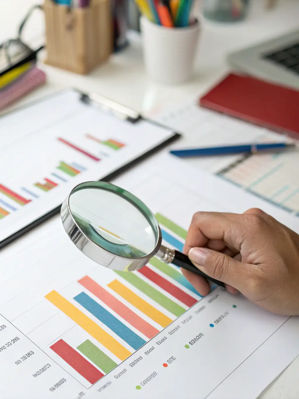 A graph showing upward trends, with a magnifying glass focusing on the growth, representing optimized resource allocation.