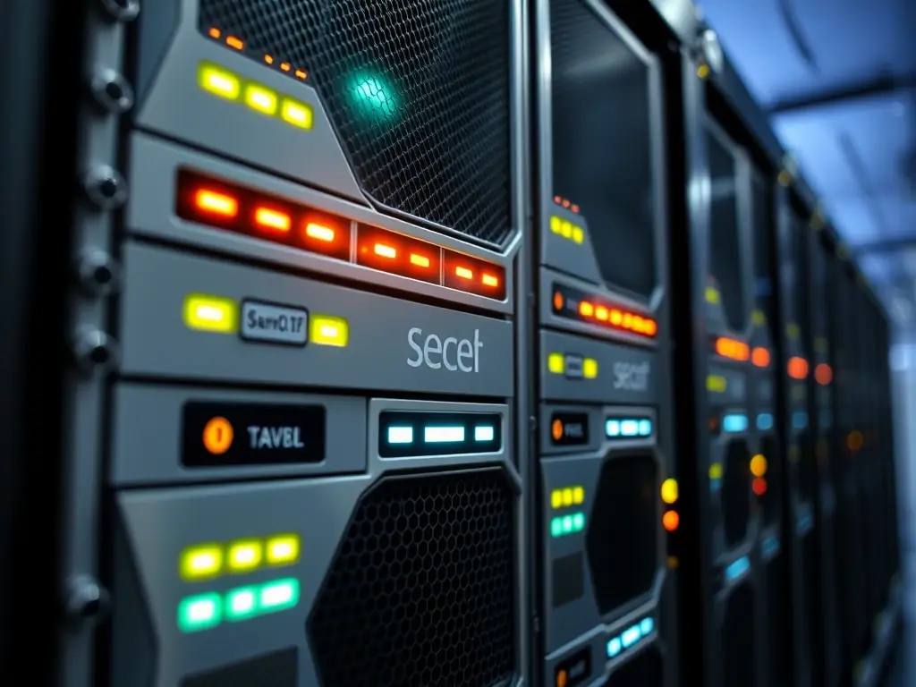 A professional graphic depicting a secure database server with multiple layers of protection, symbolizing enhanced data security and compliance.