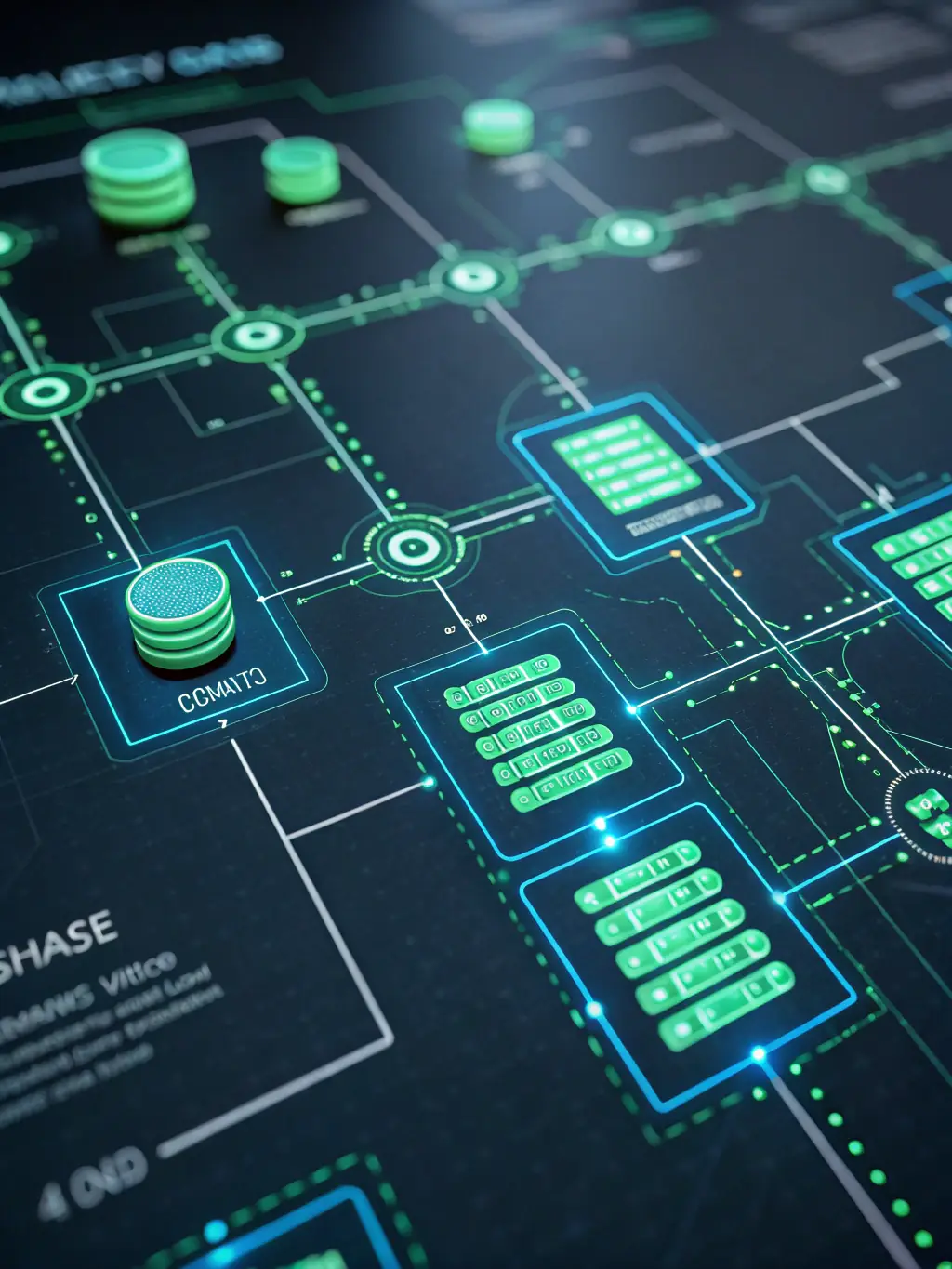 A detailed digital illustration of a database schema being designed with interconnected tables and fields, highlighting the custom design aspect of ART Media Solutions' database development services.
